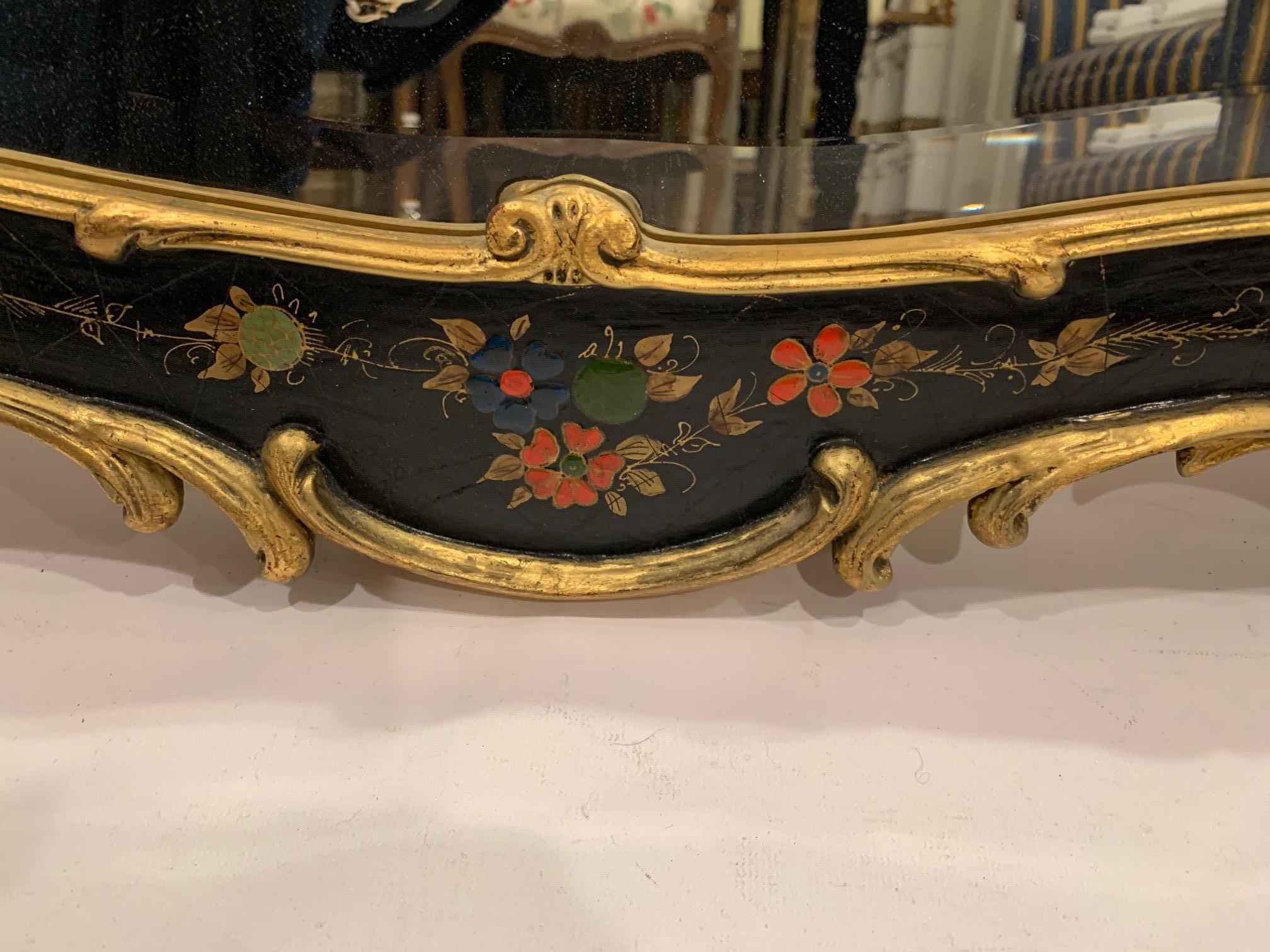 Enchanting Black Red and Gold Chinoiserie Vertical Mirror For Sale 4