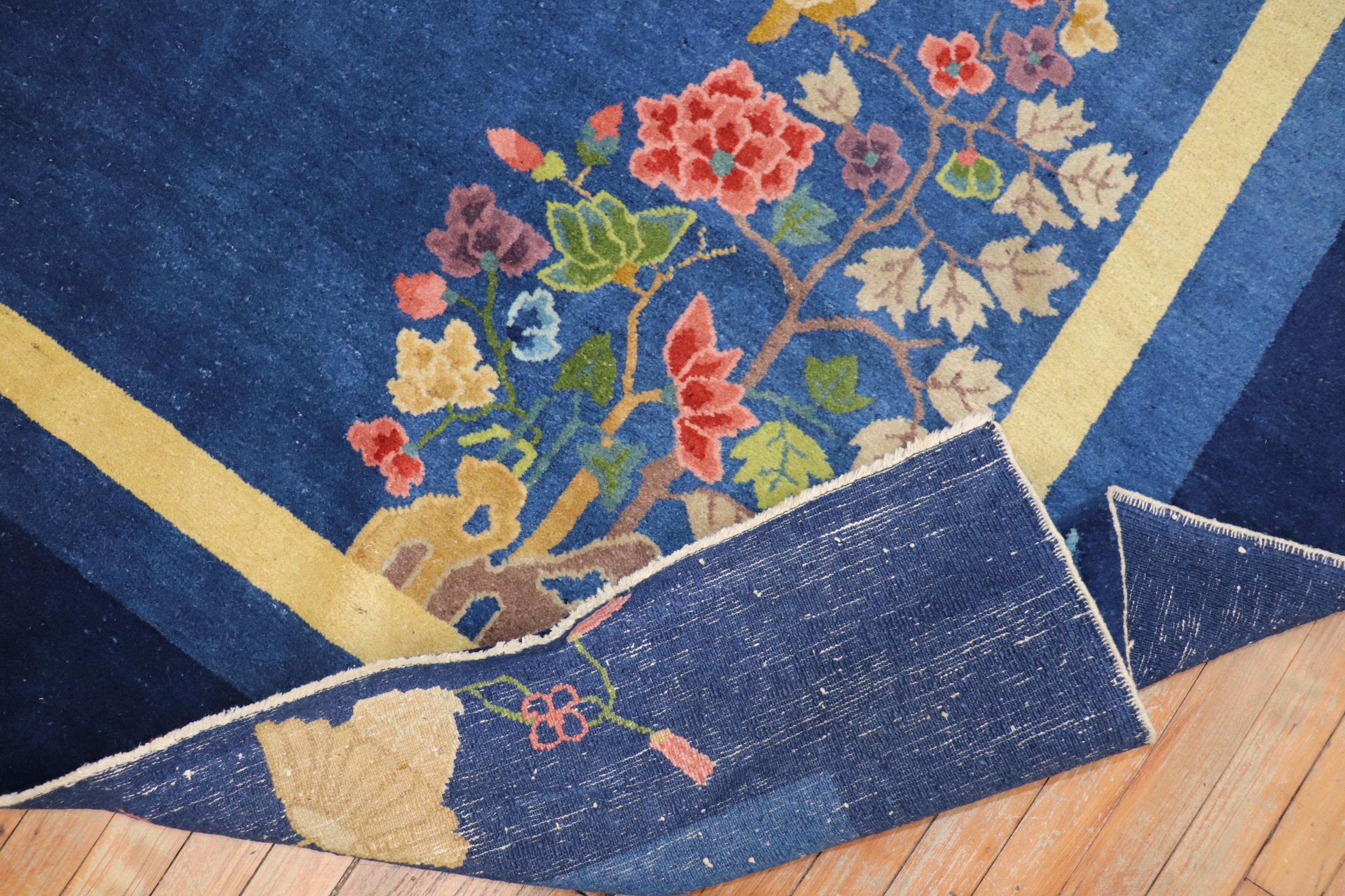 Enchanting Blue Antique Chinese Art Deco Room Size Carpet 4