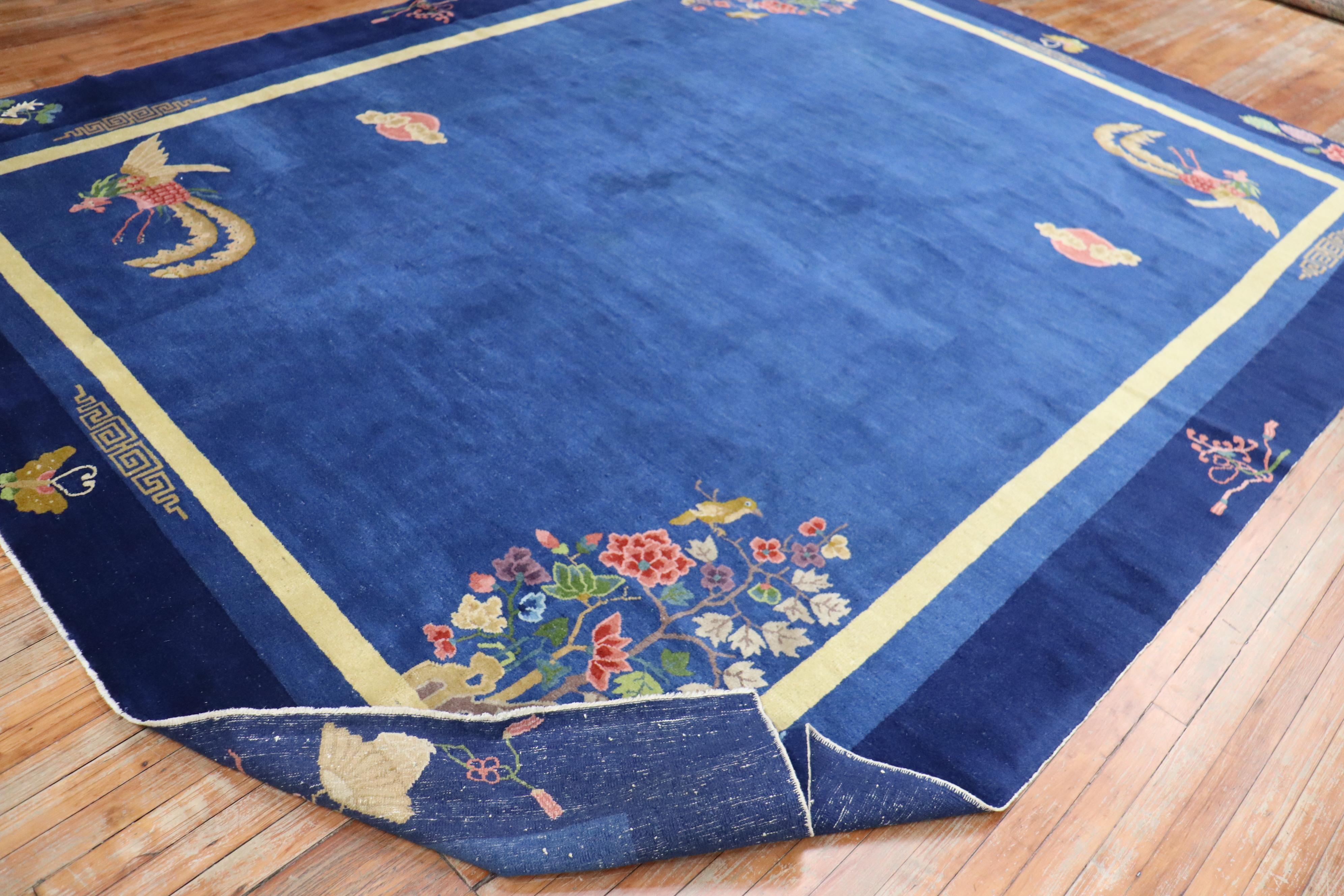 Enchanting Blue Antique Chinese Art Deco Room Size Carpet 5