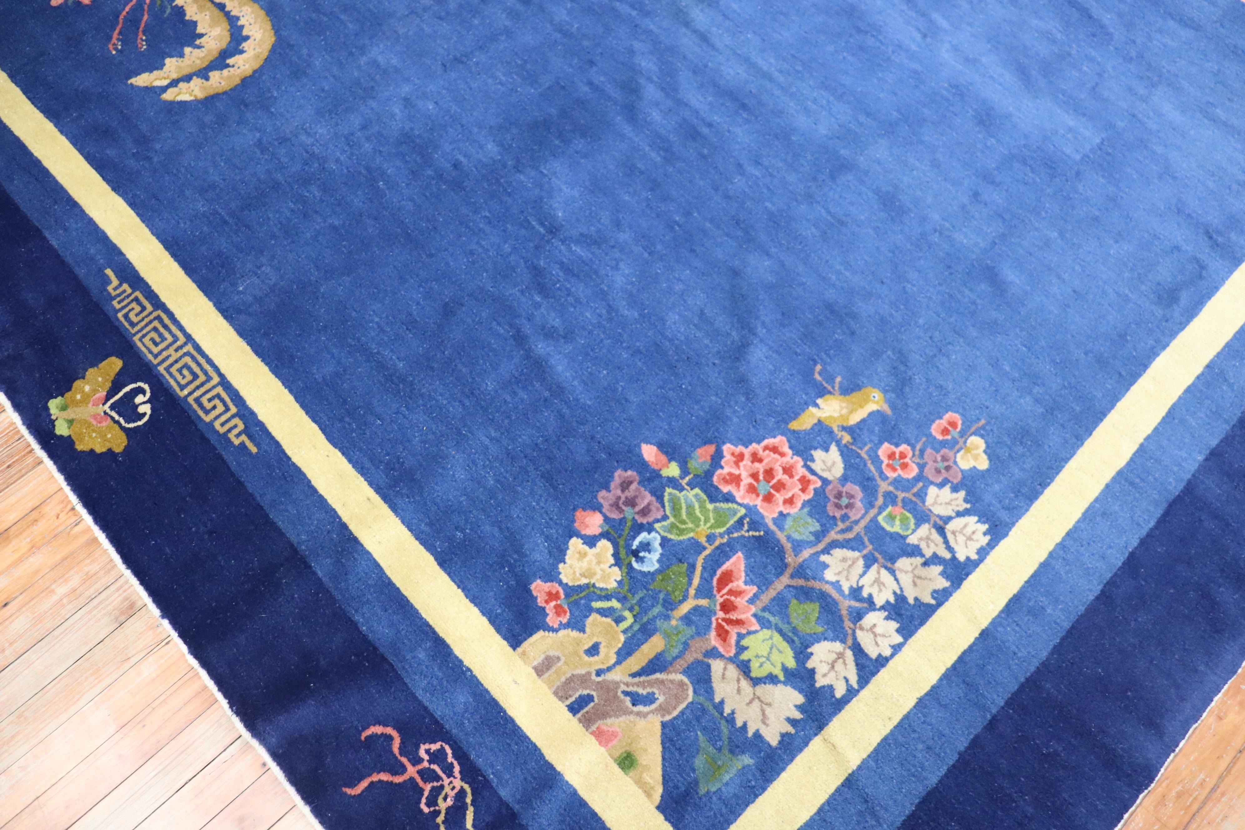 20th Century Enchanting Blue Antique Chinese Art Deco Room Size Carpet