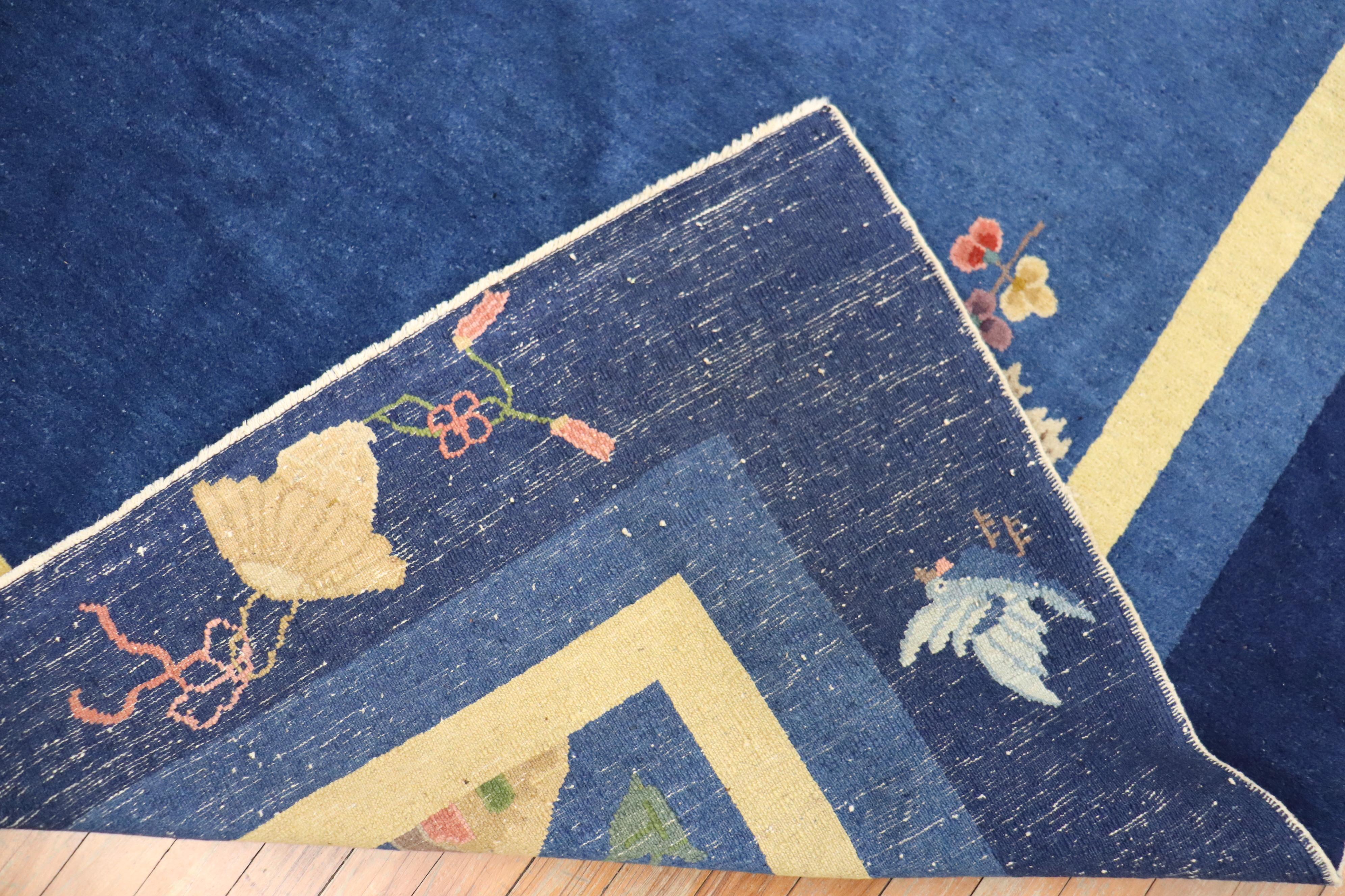 Wool Enchanting Blue Antique Chinese Art Deco Room Size Carpet