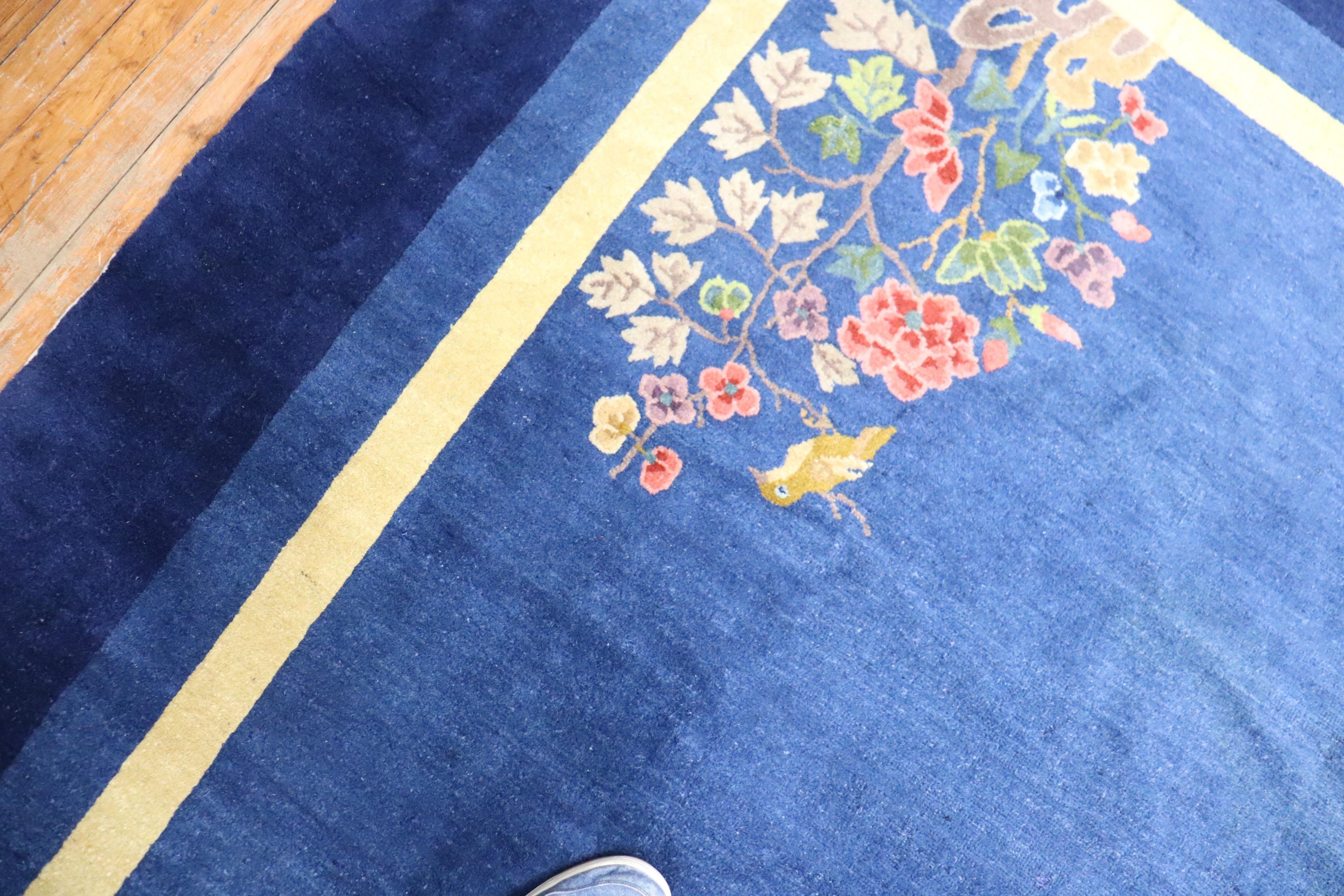Enchanting Blue Antique Chinese Art Deco Room Size Carpet 1