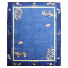 Enchanting Blue Antique Chinese Art Deco Room Size Carpet