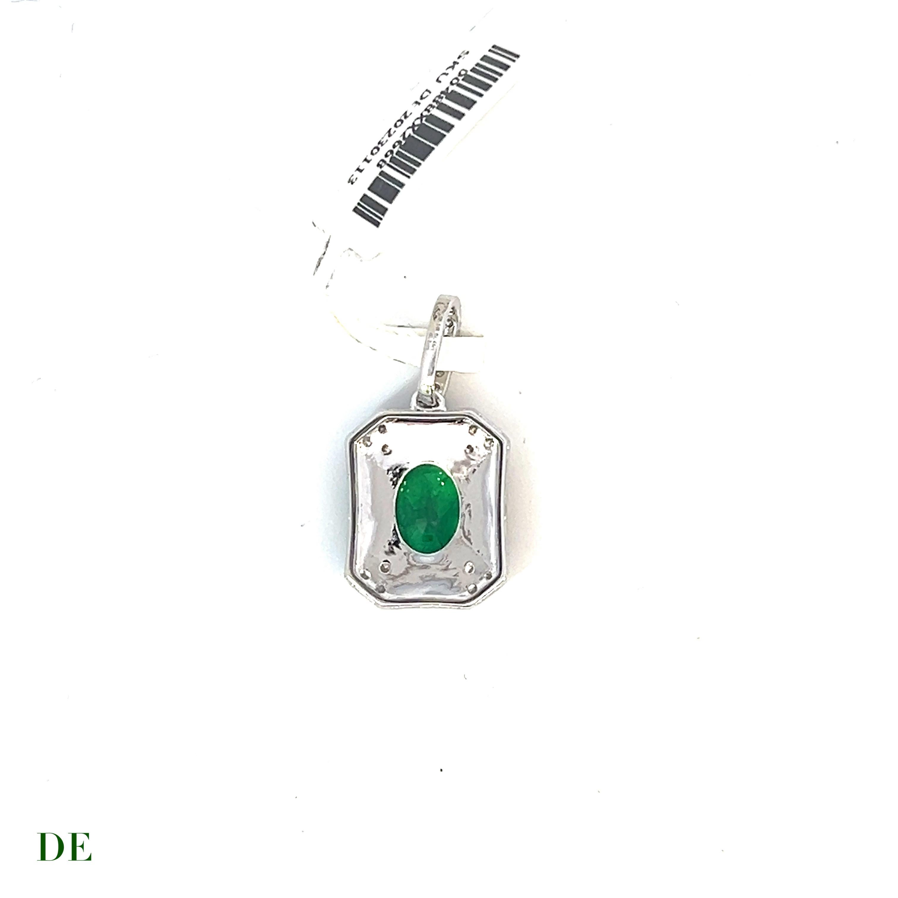 Women's or Men's Enchanting Brilliance Elegance Shield 14k Gold Pendant 1.44 ct Emerald Pendant For Sale