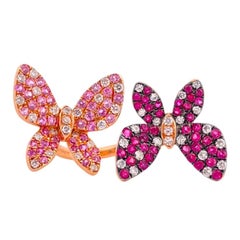 Enchanting Butterfly Cuff Diamond Ring with Rubies - 18K Rose Gold