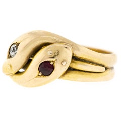 Enchanting Diamond and Ruby Double Serpent Ring