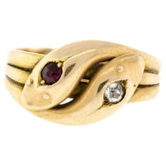 Enchanting Diamond and Ruby Double Serpent Ring