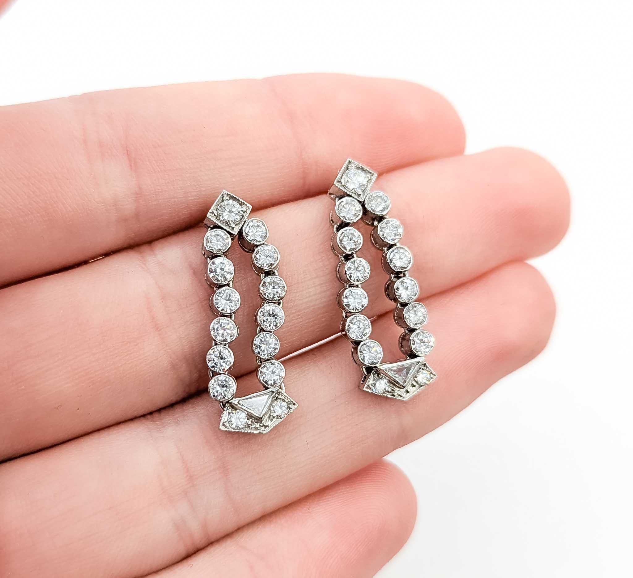 Pendientes de Platino con Diamantes Encantadores Corte europeo antiguo en venta