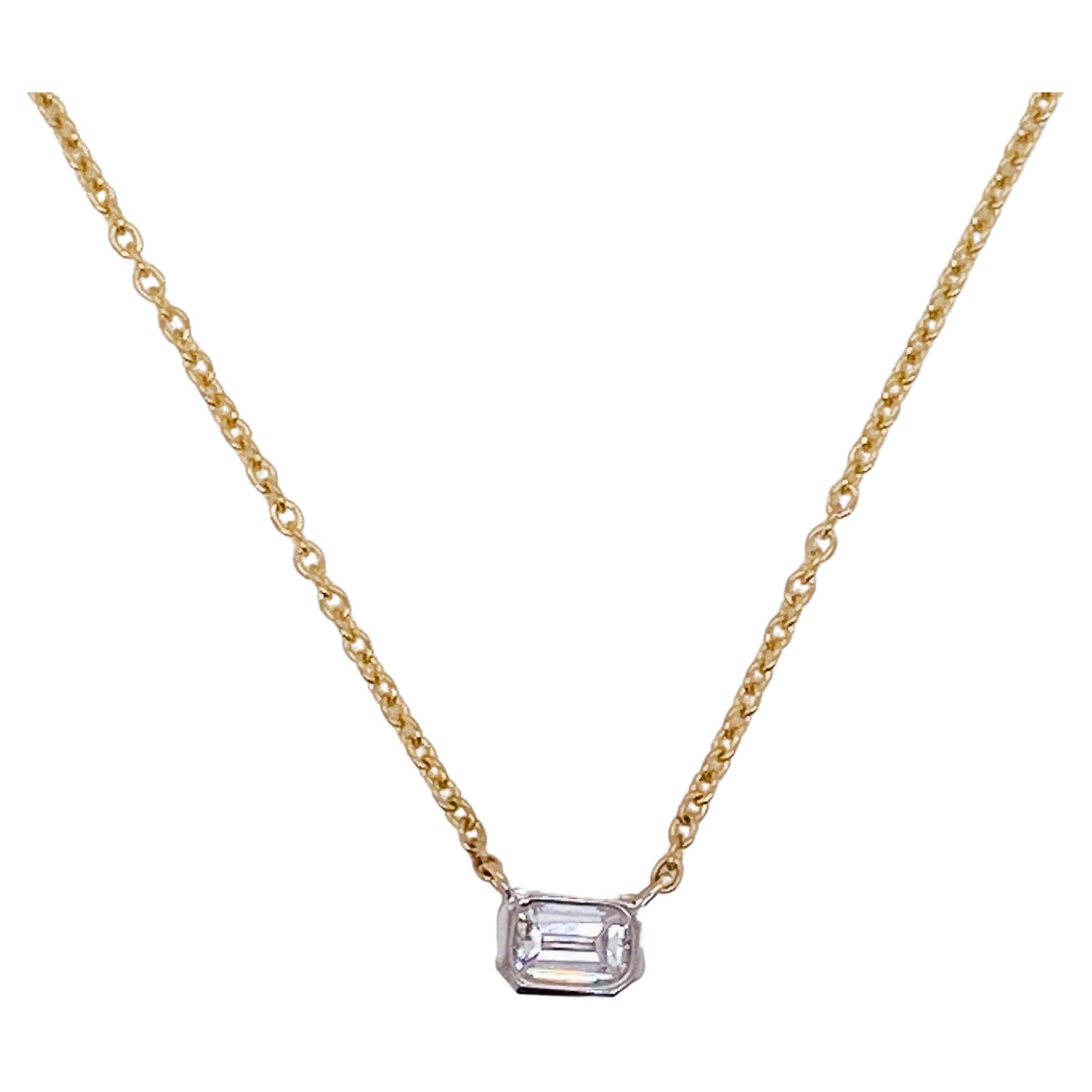 Enchanting Emerald Cut Diamond Necklace .18 Carats in Two-Tone 14K Gold LV For Sale
