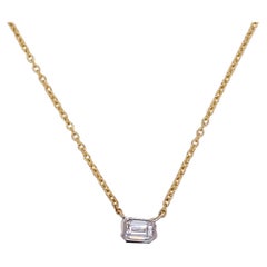 Enchanting Emerald Cut Diamond Necklace .18 Carats in Two-Tone 14K Gold LV