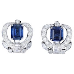 Bezaubernde Smaragdschliff-Ohrringe mit Saphir und Diamant