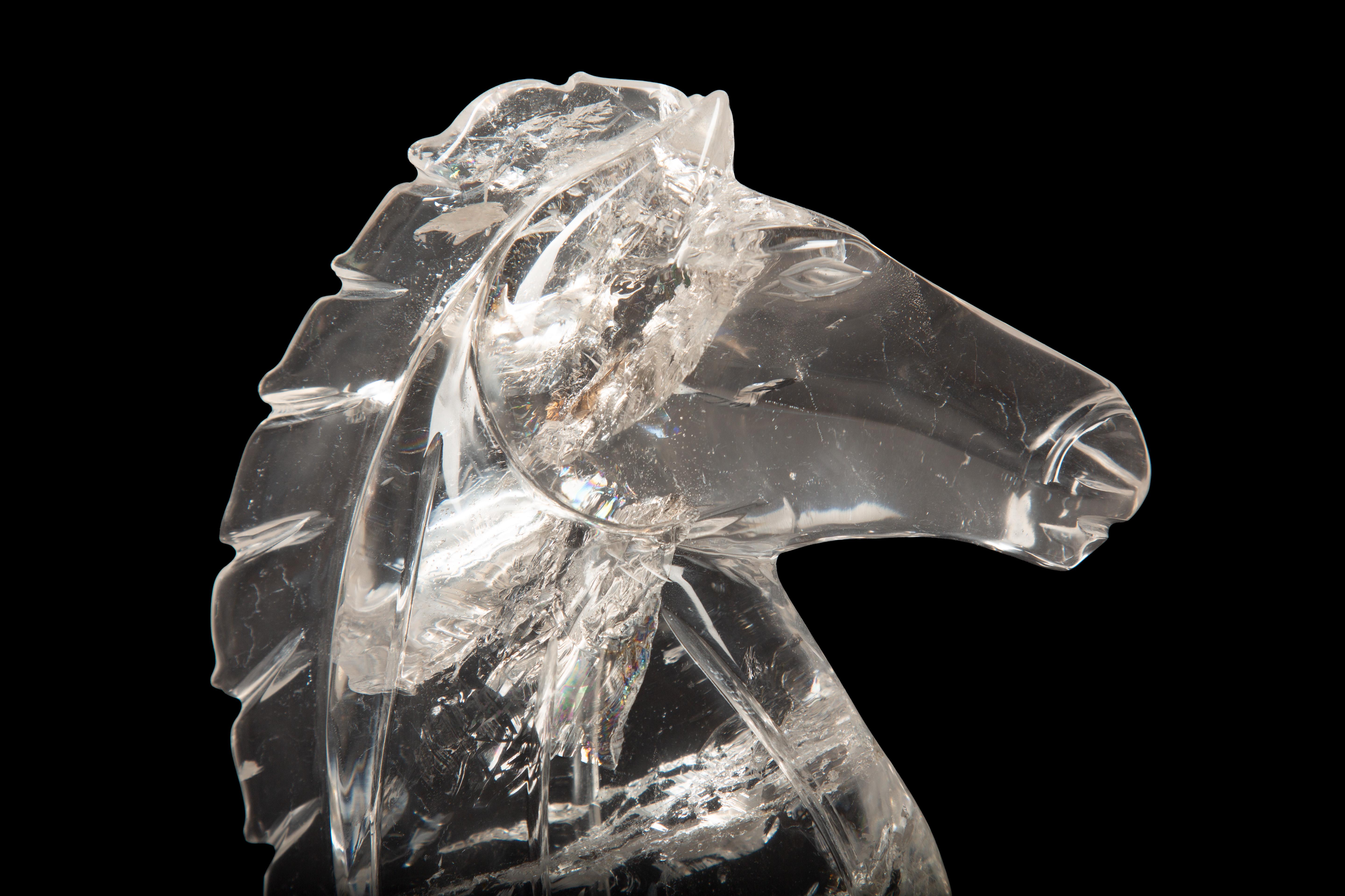 Contemporary Enchanting Equestrian Elegance: Hand-Carved Rock Crystal Horse Head from Brazil  For Sale