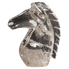 Enchanting Equestrian Elegance: Hand-Carved Rock Crystal Horse Head from Brazil 