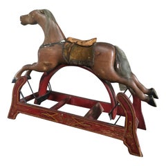 Antique Enchanting Folk Art 19th Century Children's Hobby Horse Toy Sculpture