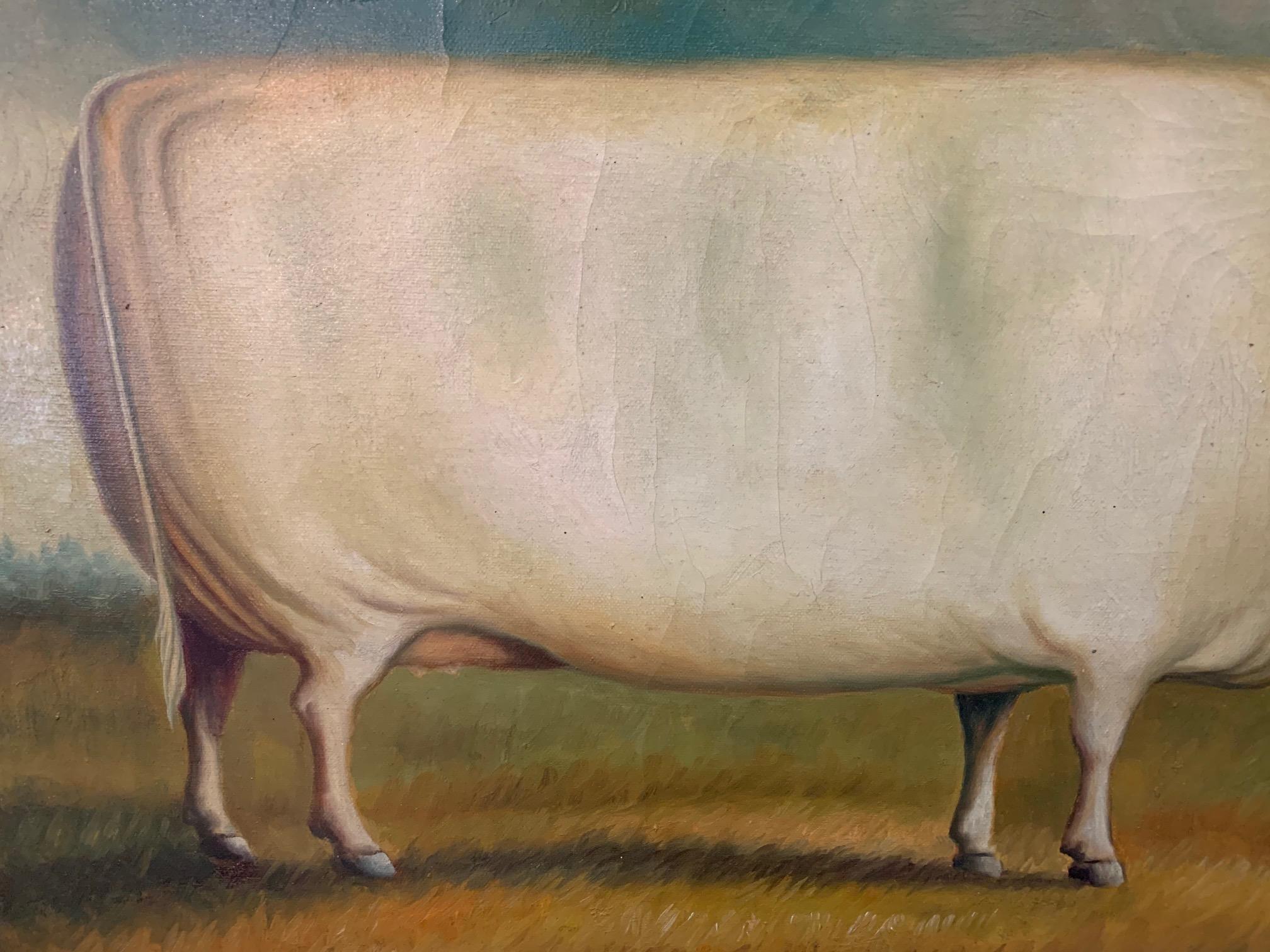 American Enchanting Folk Art Painting of Fat Heifer Cow