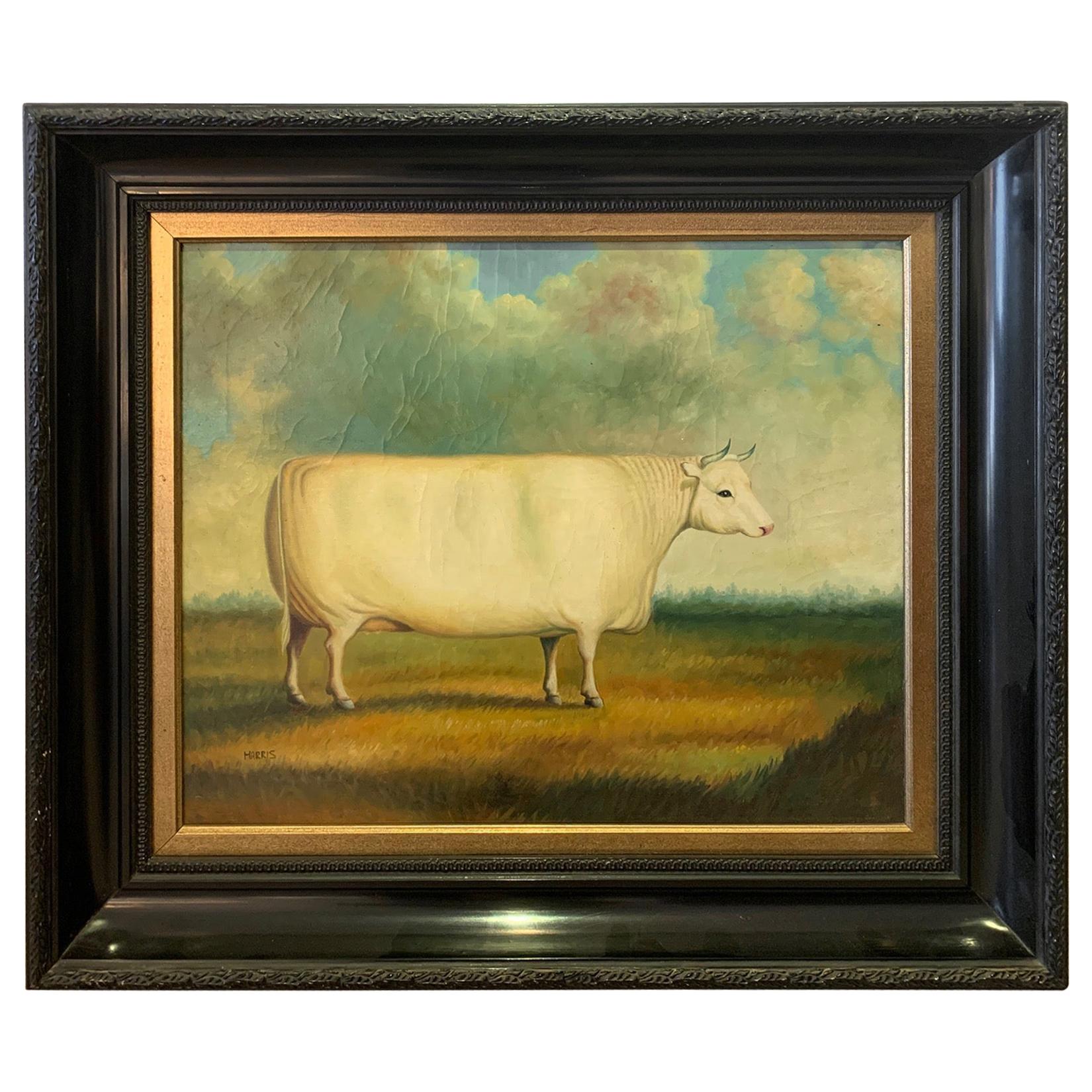 Enchanting Folk Art Painting of Fat Heifer Cow