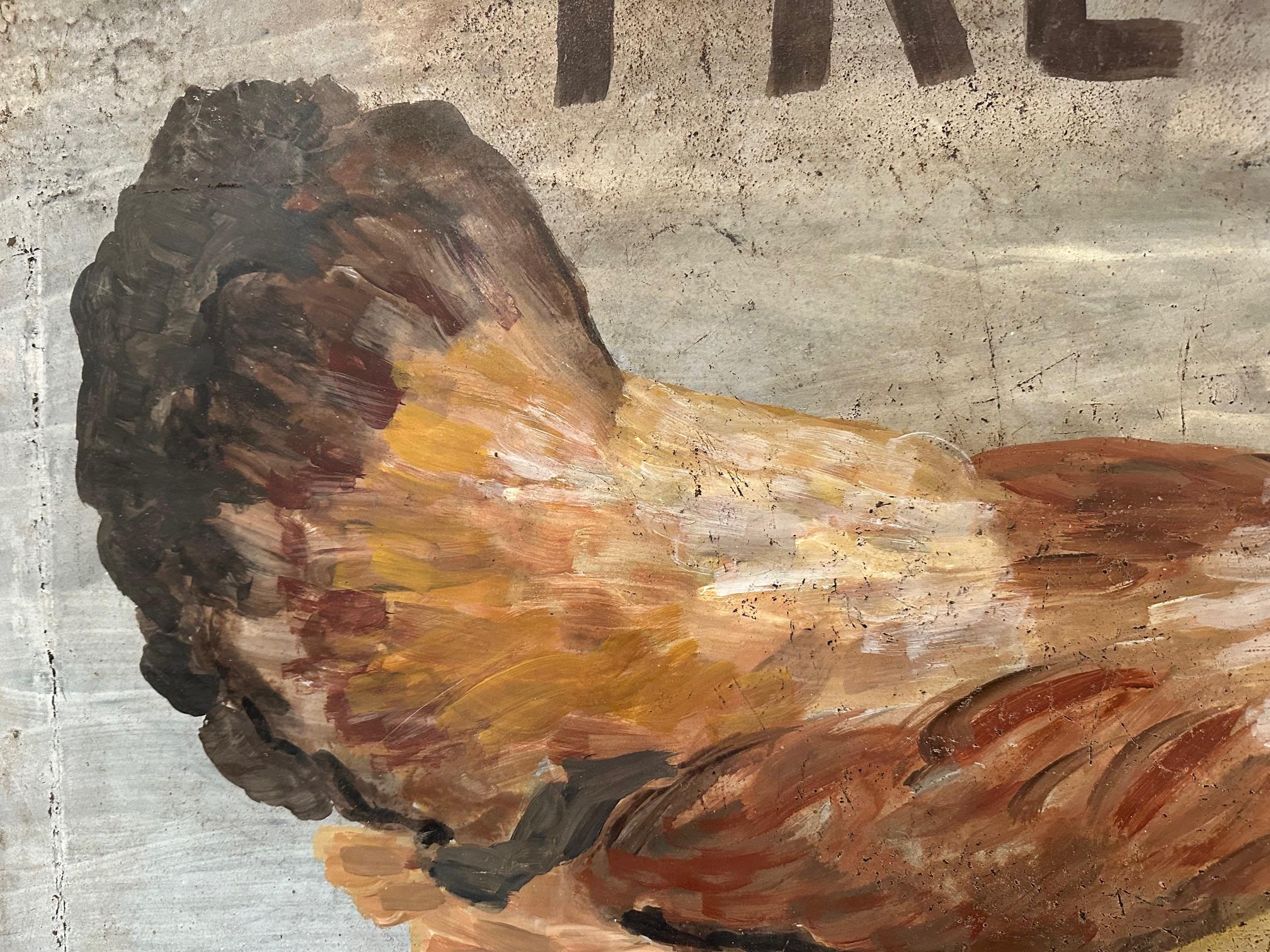 Charmante peinture d'art populaire représentant un coq sur de l'étain  en vente 3