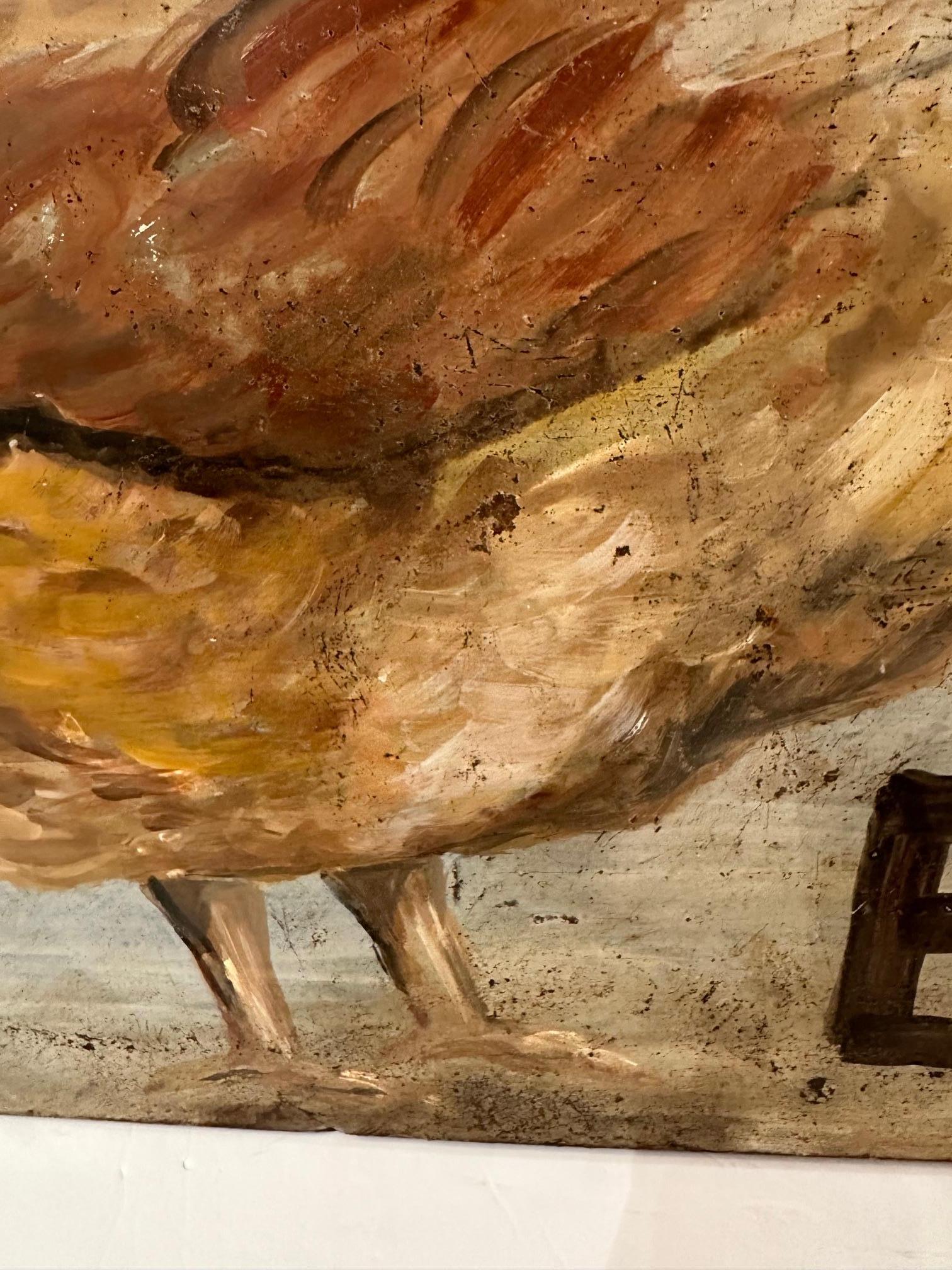 Charmante peinture d'art populaire représentant un coq sur de l'étain  en vente 1