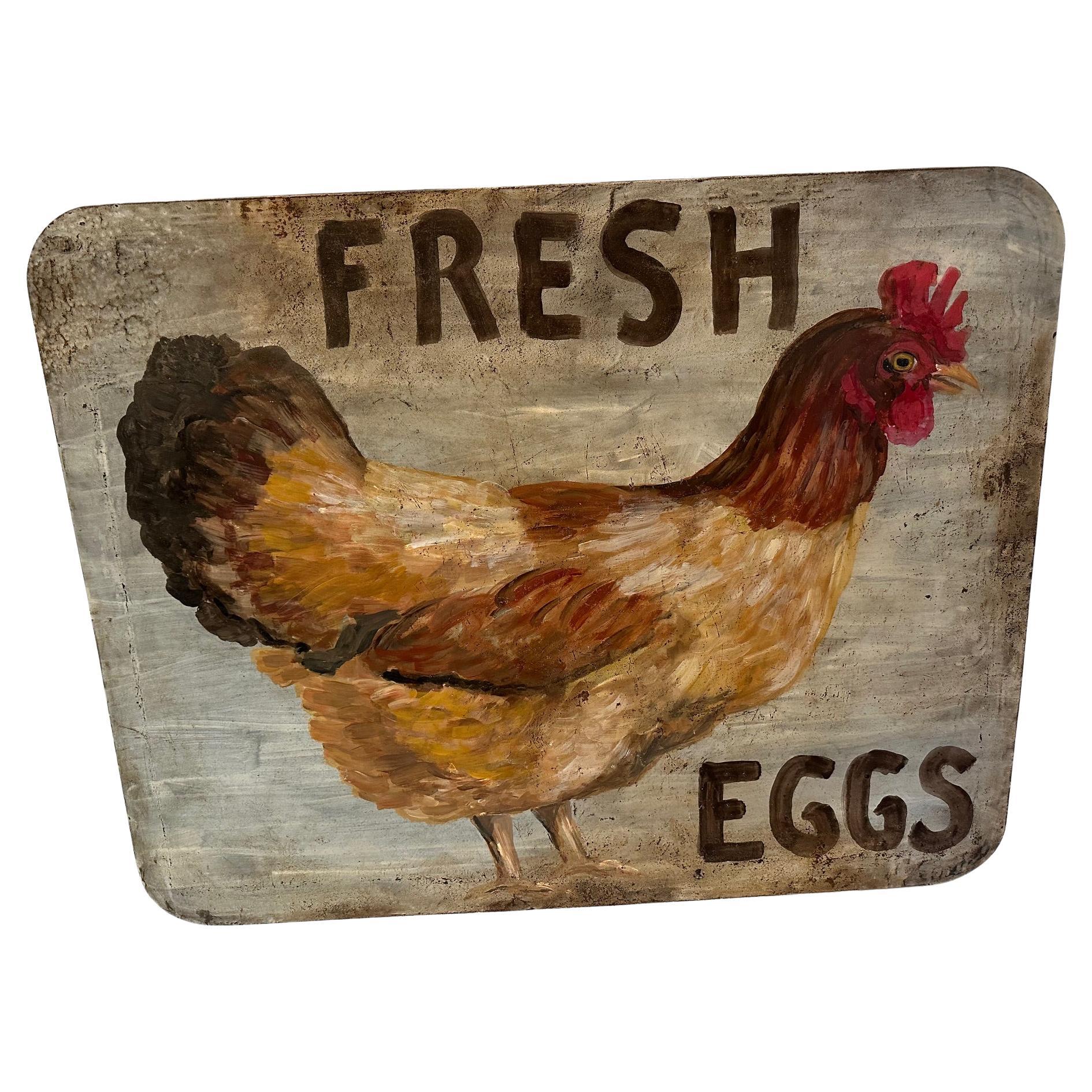 Enchanting Folk Art Painting of Rooster on Tin  For Sale