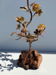 "Enchanting Forest" Brass and Burl Wood Lamp