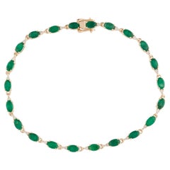 14K Emerald & Diamond Link Bracelet - Elegant Sparkle, Timeless Glamour
