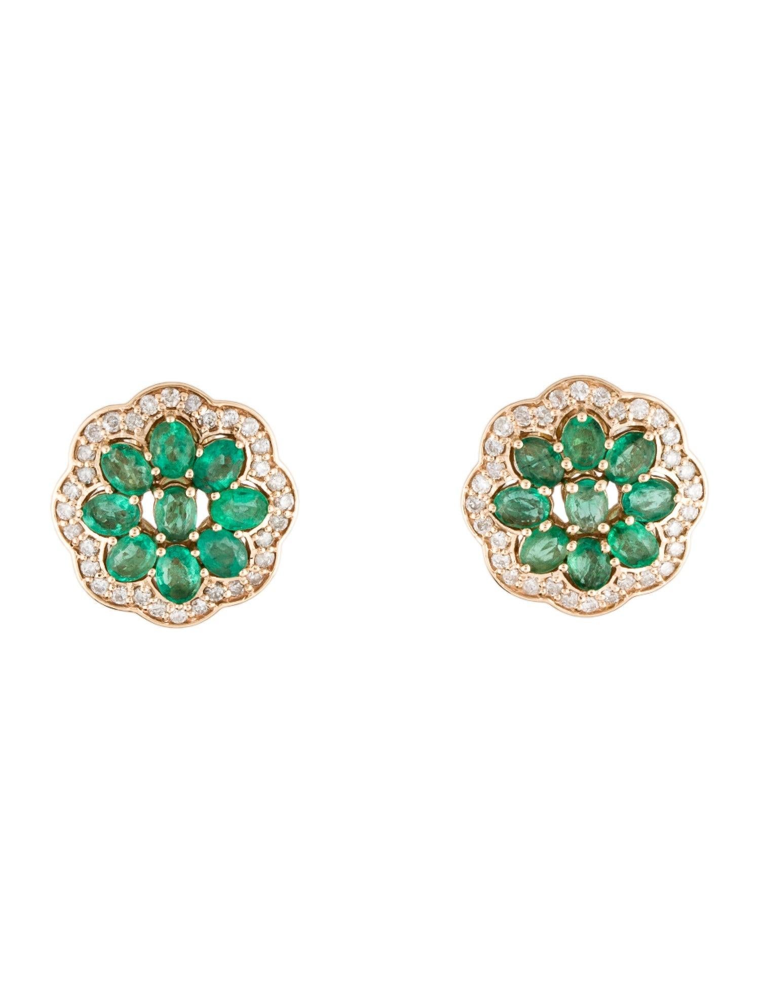 14K Emerald & Diamond Stud Earrings- Exquisite Gemstone Jewelry Timeless Glamour In New Condition In Holtsville, NY