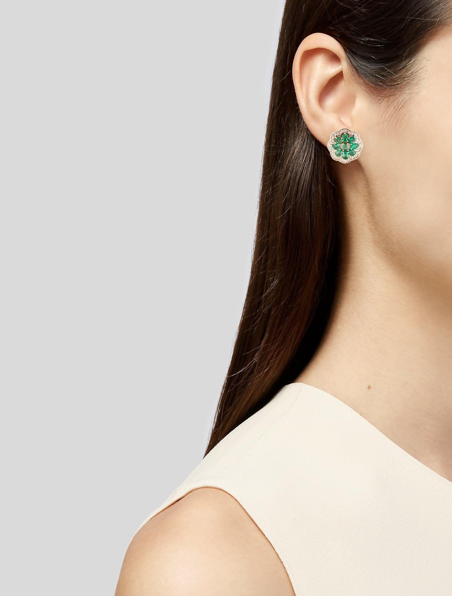 14K Emerald & Diamond Stud Earrings- Exquisite Gemstone Jewelry Timeless Glamour 1