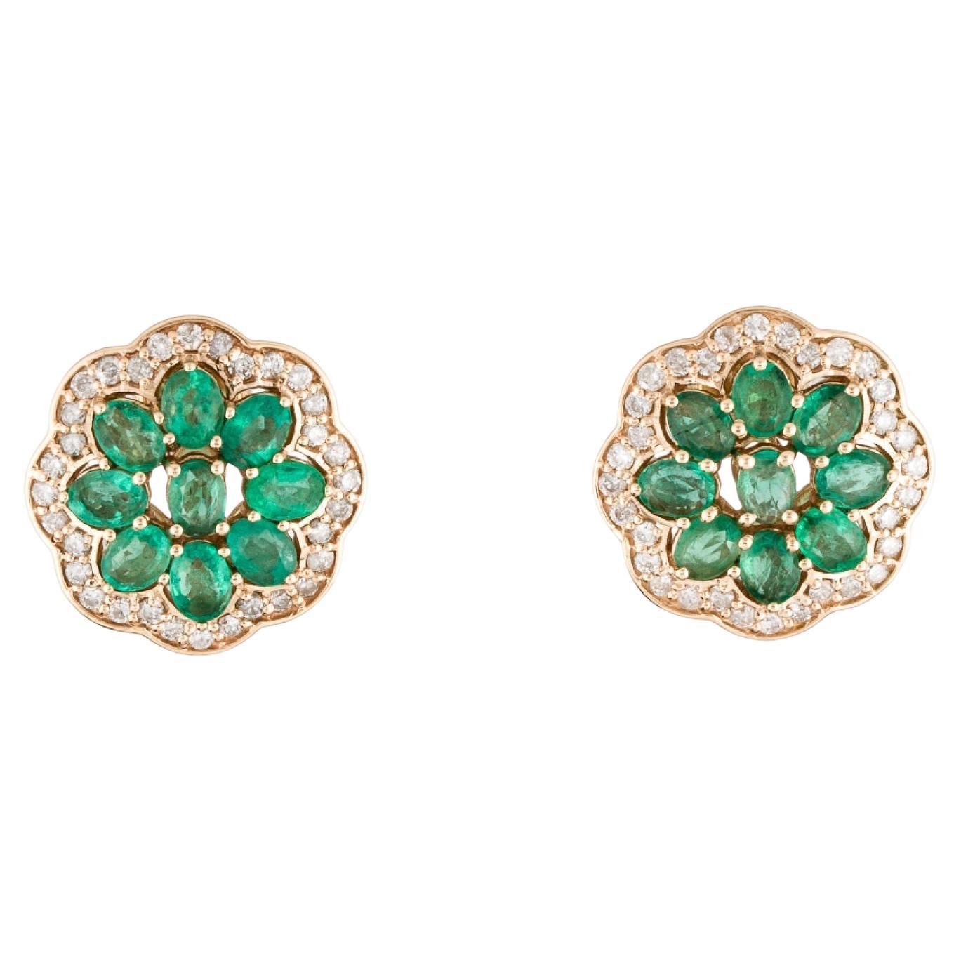 14K Emerald & Diamond Stud Earrings- Exquisite Gemstone Jewelry Timeless Glamour For Sale