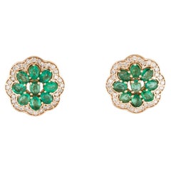 14K Emerald & Diamond Stud Earrings- Exquisite Gemstone Jewelry Timeless Glamour