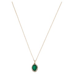 14K 1.10ct Emerald & Diamond Pendant Necklace - Elegant Gemstone Statement Piece