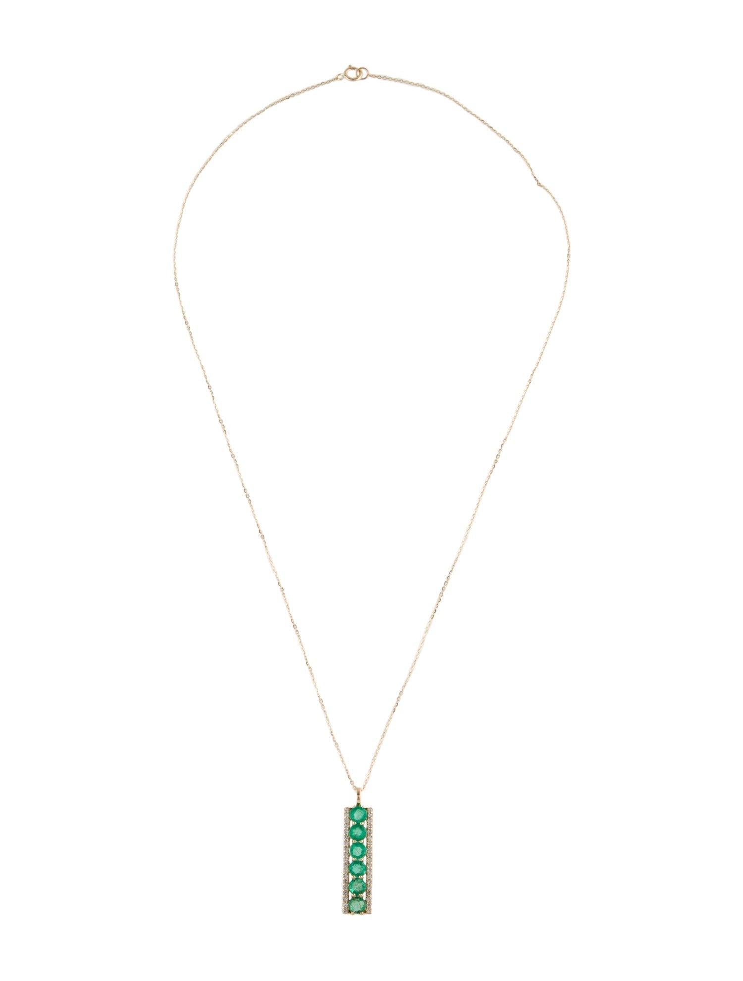 Brilliant Cut 14K 1.45ctw Emerald & Diamond Pendant Necklace: Exquisite Statement Jewelry For Sale