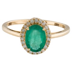 Stunning 14K 1.10ct Emerald & Diamond Halo Ring - Size 7- Statement Jewelry
