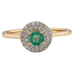 Eleganter 14K Smaragd- und Diamant-Cocktailring - Größe 6,5  Vintage Edelstein Ring