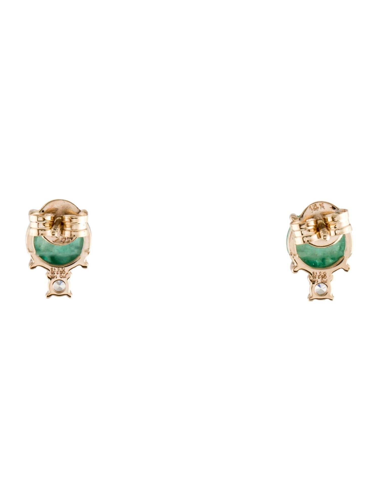 Women's Stunning 14K Emerald & Diamond Stud Earrings - Classic Elegance Jewelry For Sale