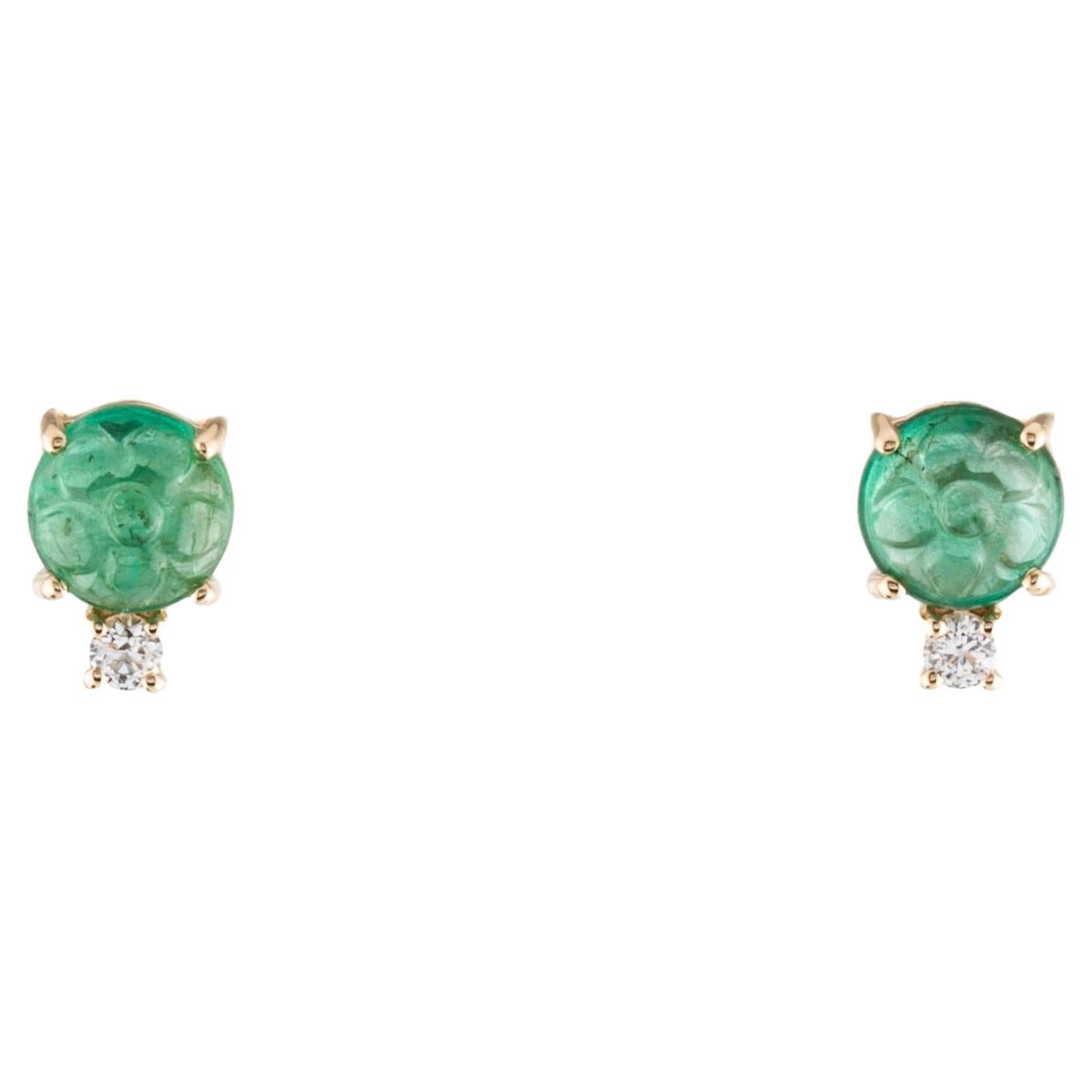 Stunning 14K Emerald & Diamond Stud Earrings - Classic Elegance Jewelry For Sale