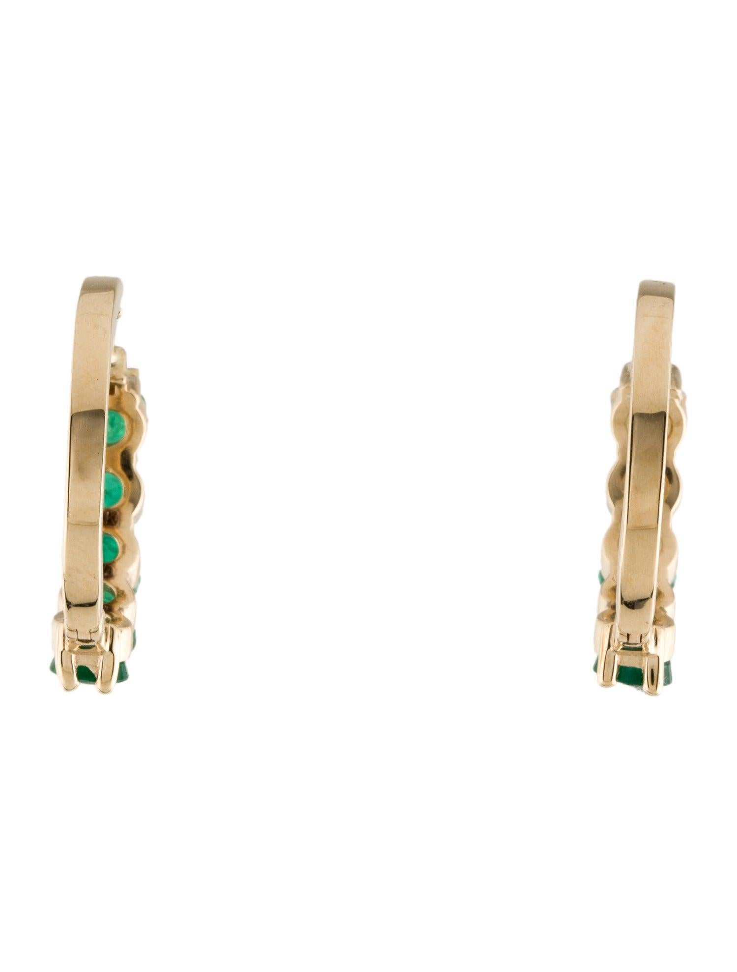 Brilliant Cut 14K Emerald Hoop Earrings - 1.88ctw, Elegant Gemstone Jewelry, Classic Style For Sale