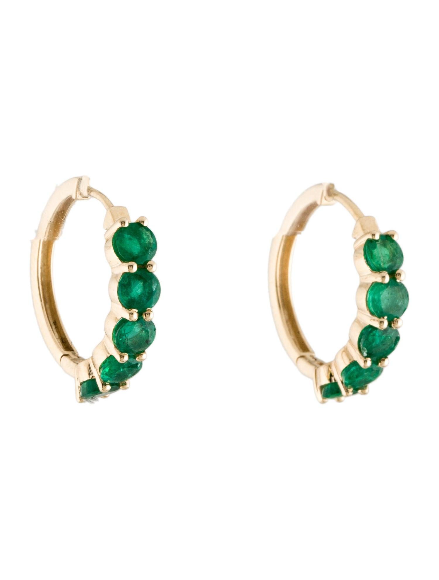 14K Emerald Hoop Earrings - 1.88ctw, Elegant Gemstone Jewelry, Classic Style In New Condition For Sale In Holtsville, NY
