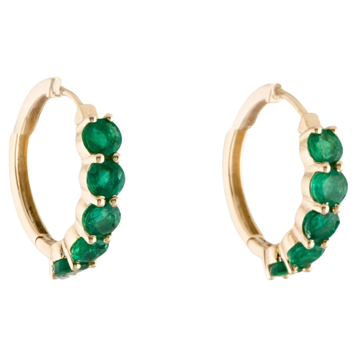 14K Emerald Hoop Earrings - 1.88ctw, Elegant Gemstone Jewelry, Classic Style For Sale