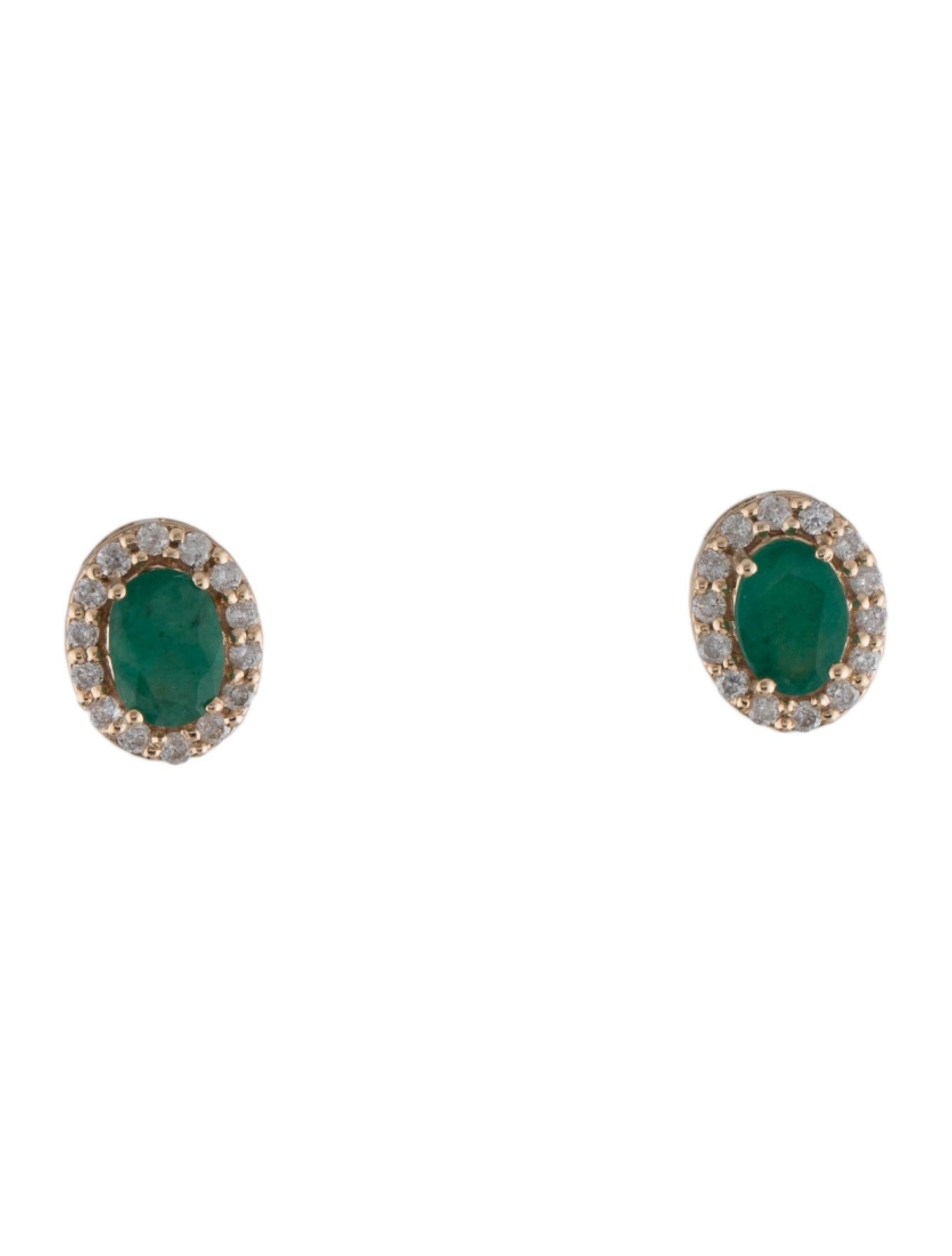 14K Emerald & Diamond Stud Earrings - Exquisite Gemstone Jewelry & Timeless In New Condition For Sale In Holtsville, NY