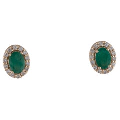 14K Emerald & Diamond Stud Earrings - Exquisite Gemstone Jewelry & Timeless