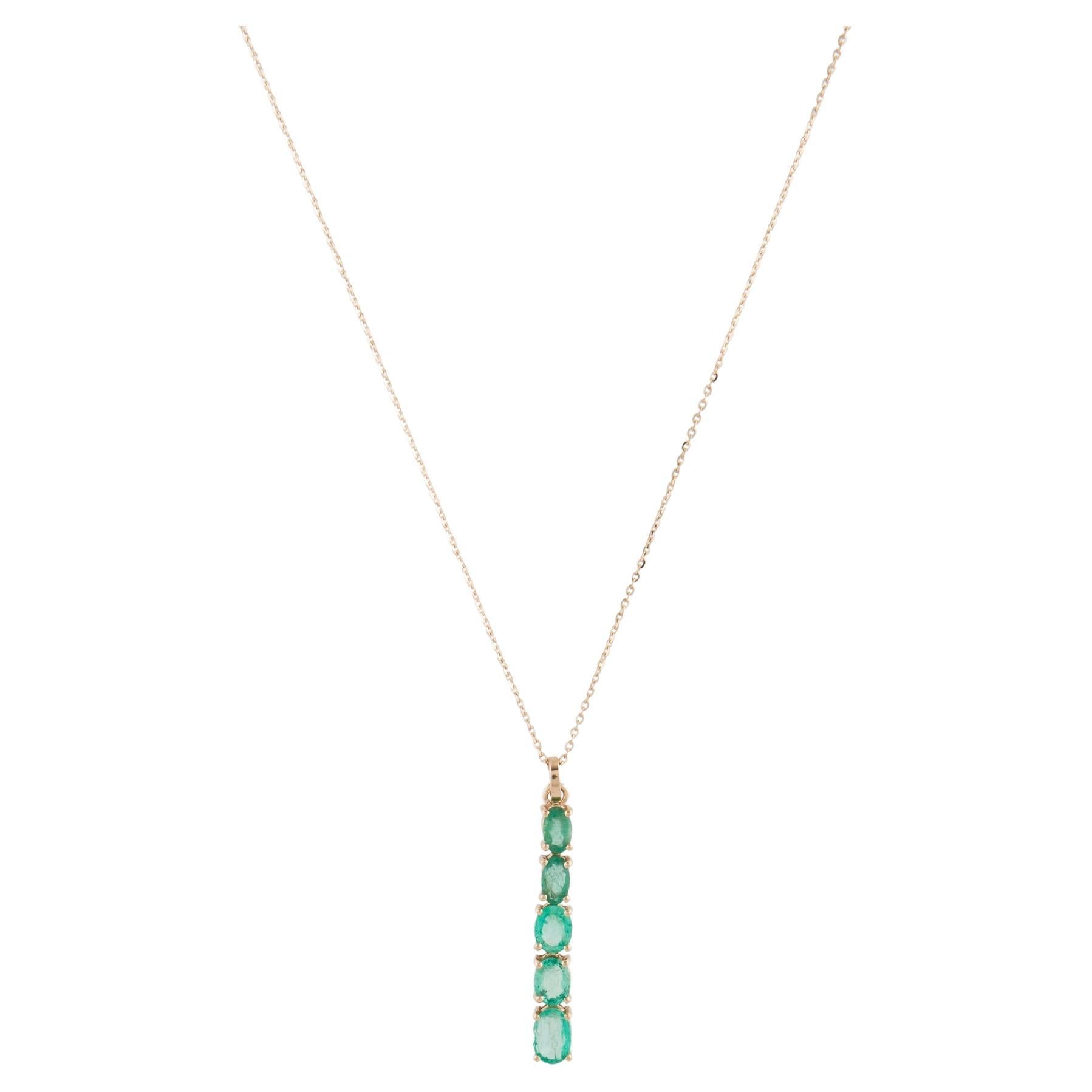 14K 1.44ctw Emerald Pendant Necklace: Elegant Luxury Statement Jewelry Piece For Sale