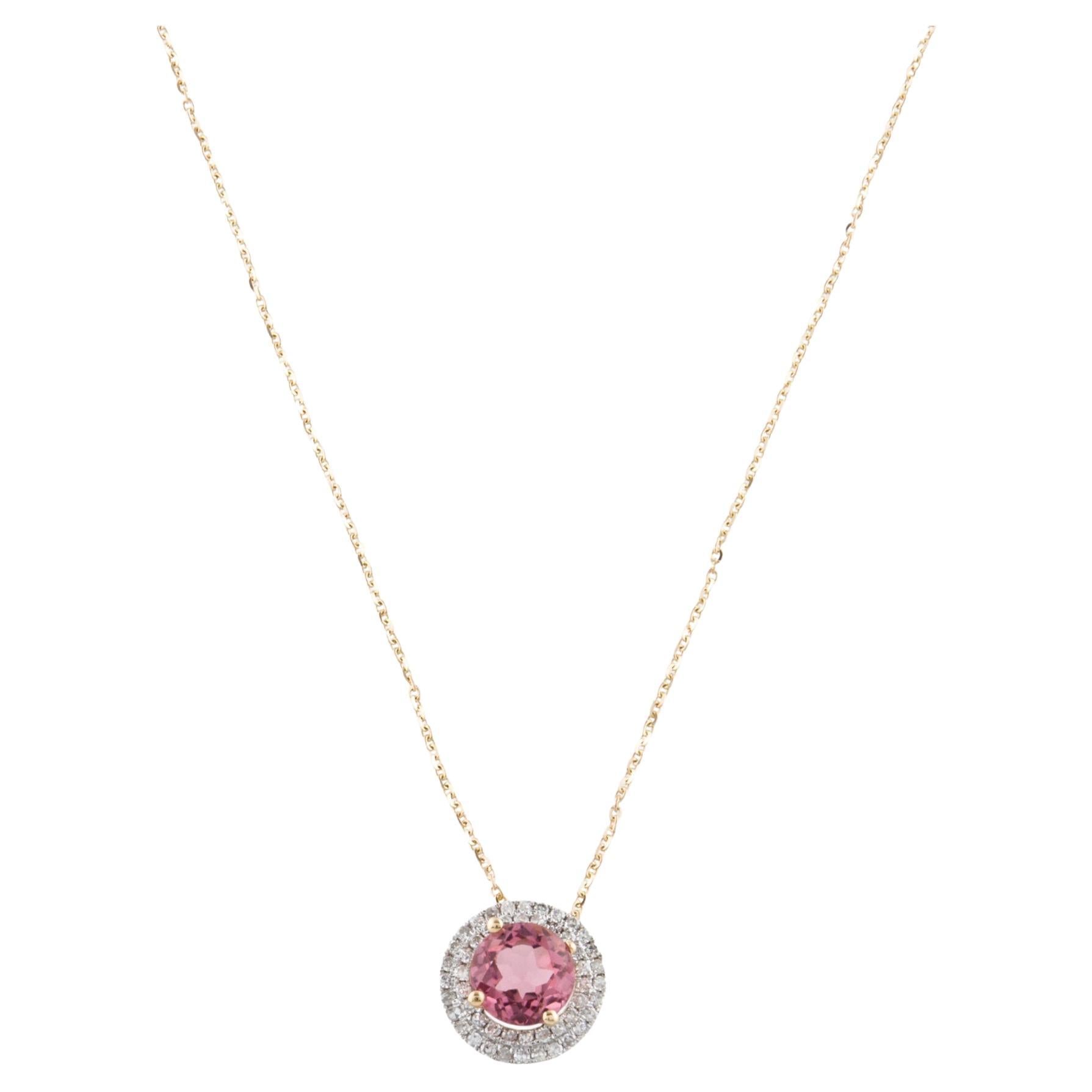 14K 1.44ctw Tourmaline & Diamond Pendant: Elegant Statement Necklace, Luxury For Sale