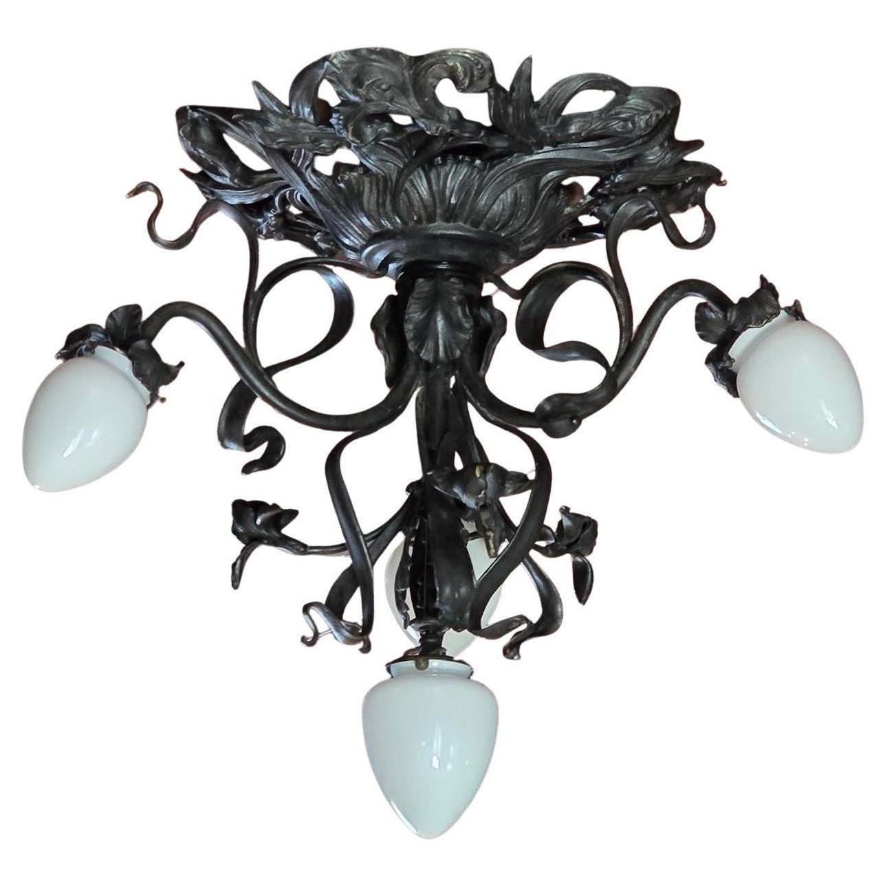 Lustre encastré de style Art Nouveau français Bon état - En vente à Antwerp, BE