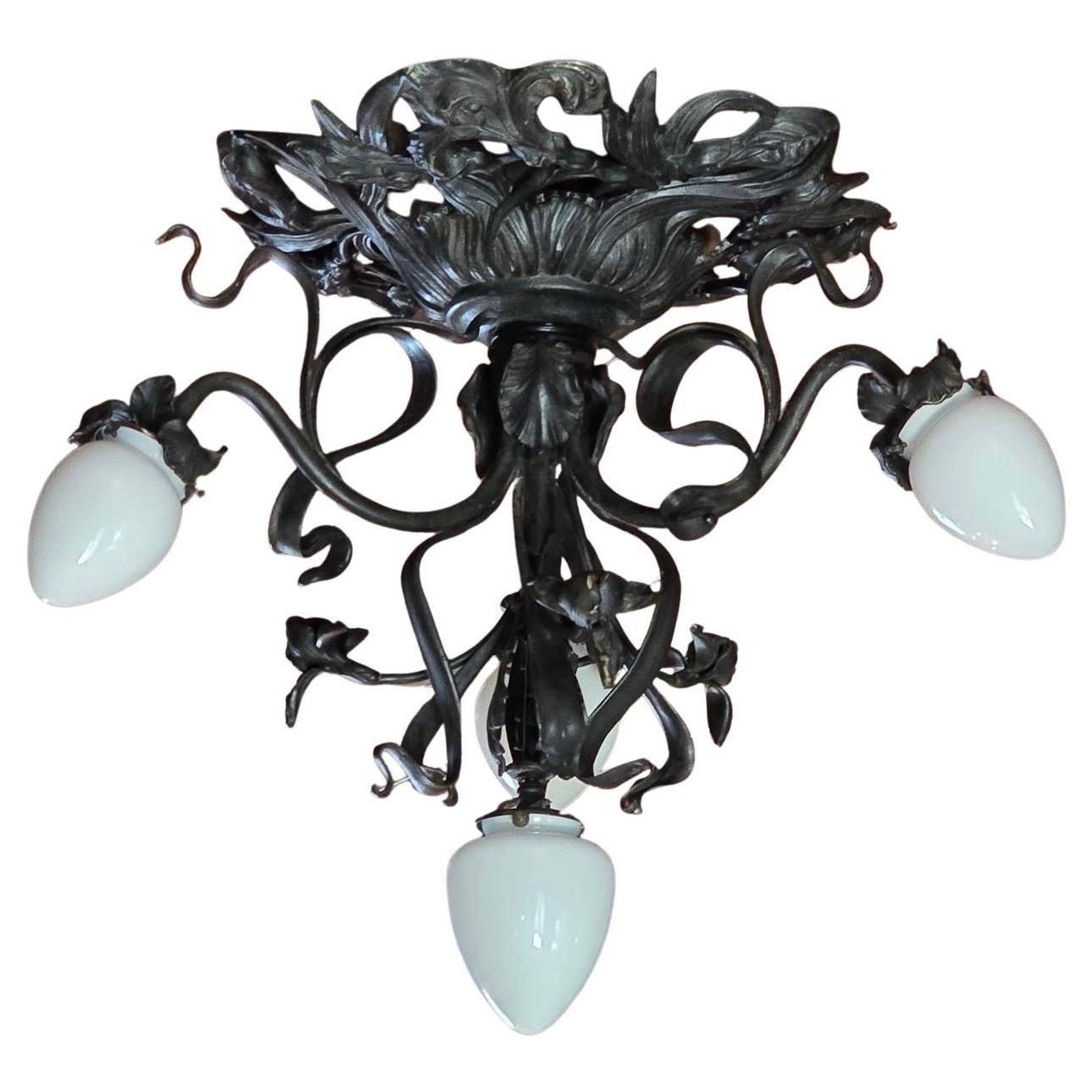 20ième siècle Lustre encastré de style Art Nouveau français en vente