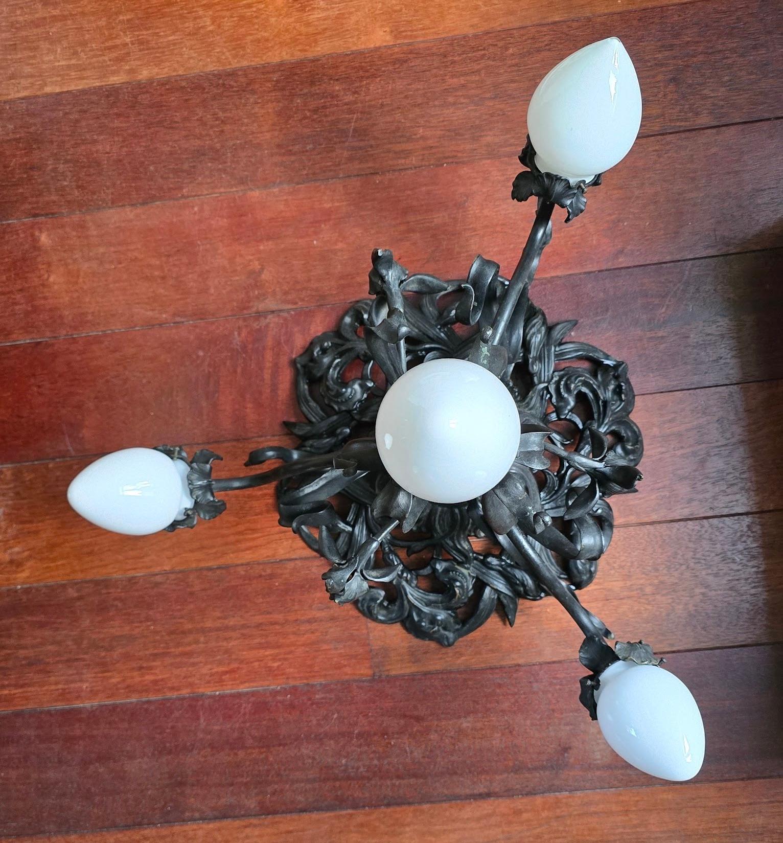 Métal Lustre encastré de style Art Nouveau français en vente