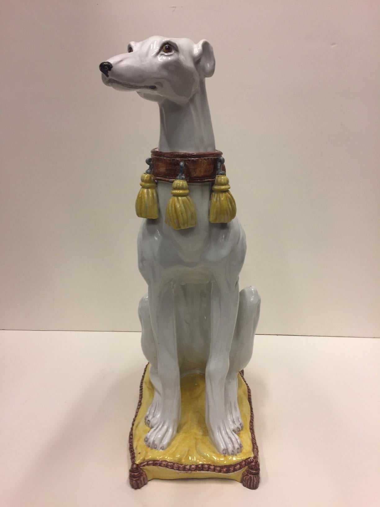 Enchanting Glazed Terracotta Greyhound Sculpture 6