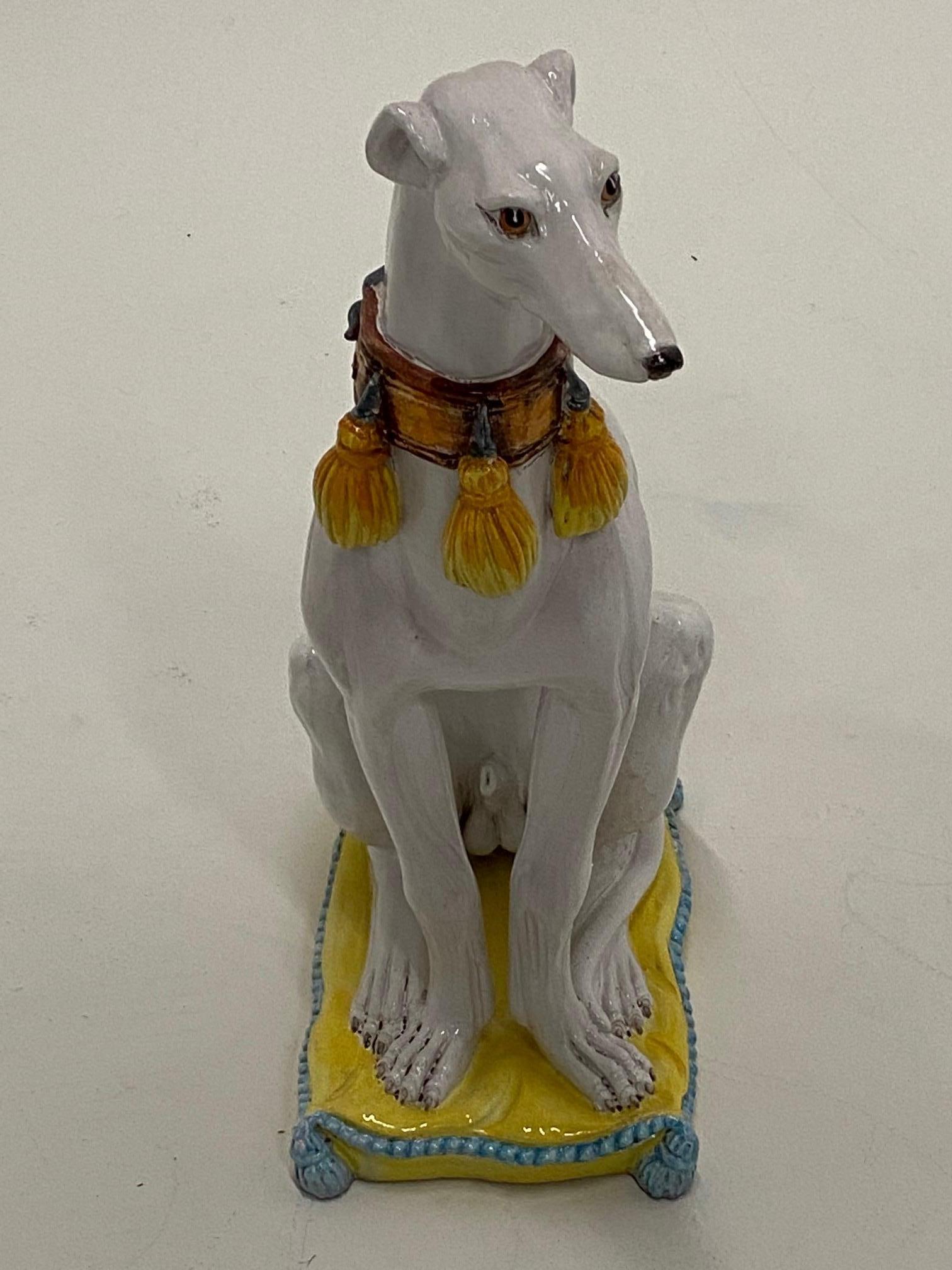 Italian Enchanting Glazed Terracotta Greyhound Sculpture