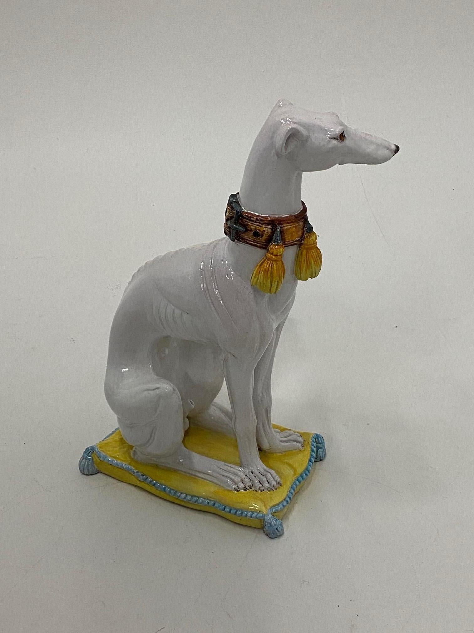Enchanting Glazed Terracotta Greyhound Sculpture In Good Condition In Hopewell, NJ