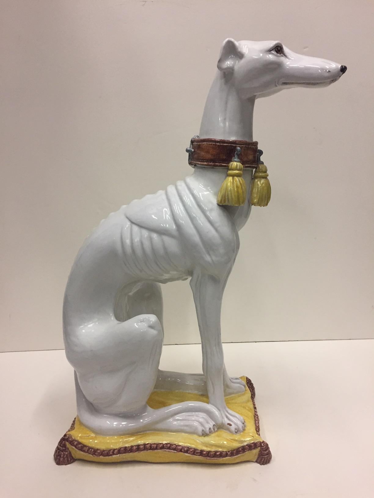 Enchanting Glazed Terracotta Greyhound Sculpture 1