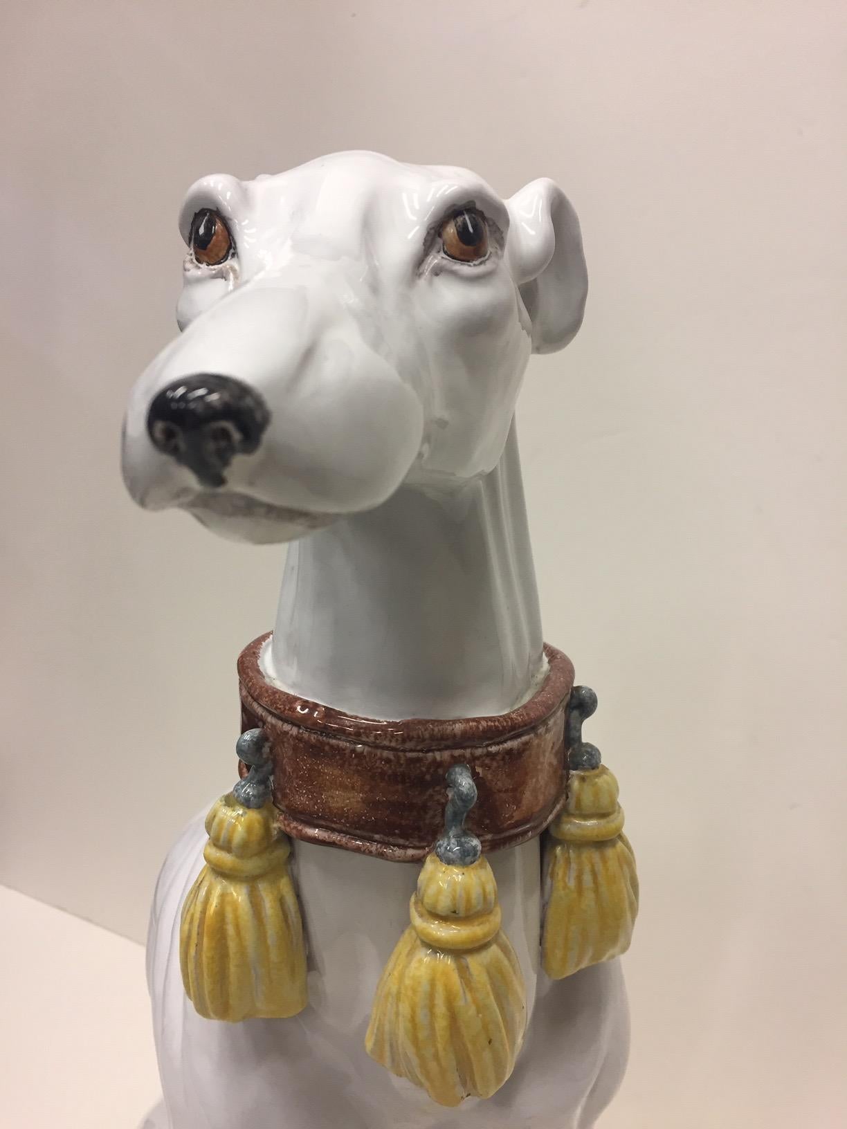 Enchanting Glazed Terracotta Greyhound Sculpture 3